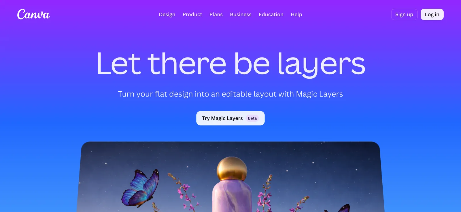 Canva's Magic Layers page: 'Let there be layers', Try Magic Layers (Beta)