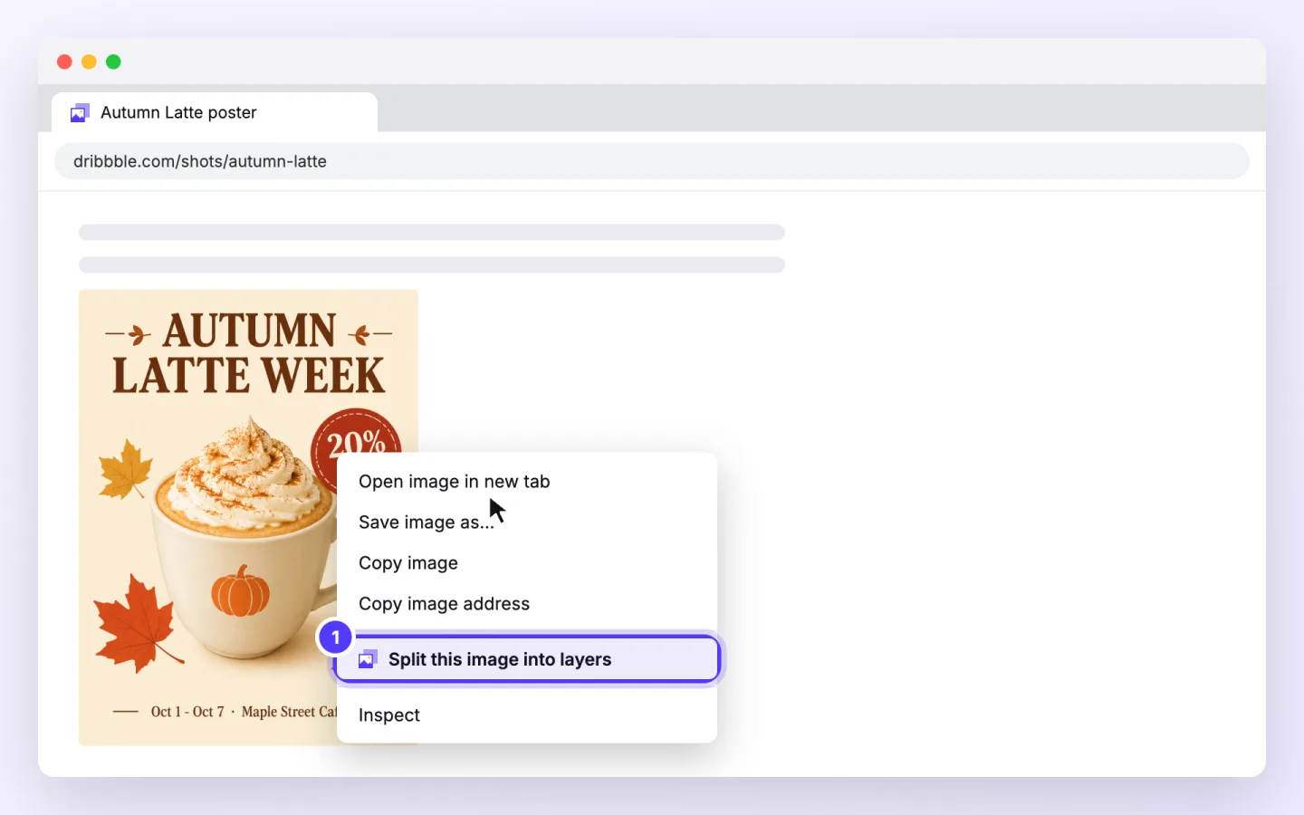 Chrome extension, step 4: Right-click any image on a web page and choose Split this image into layers. You can also drop, paste or upload an image in the panel.