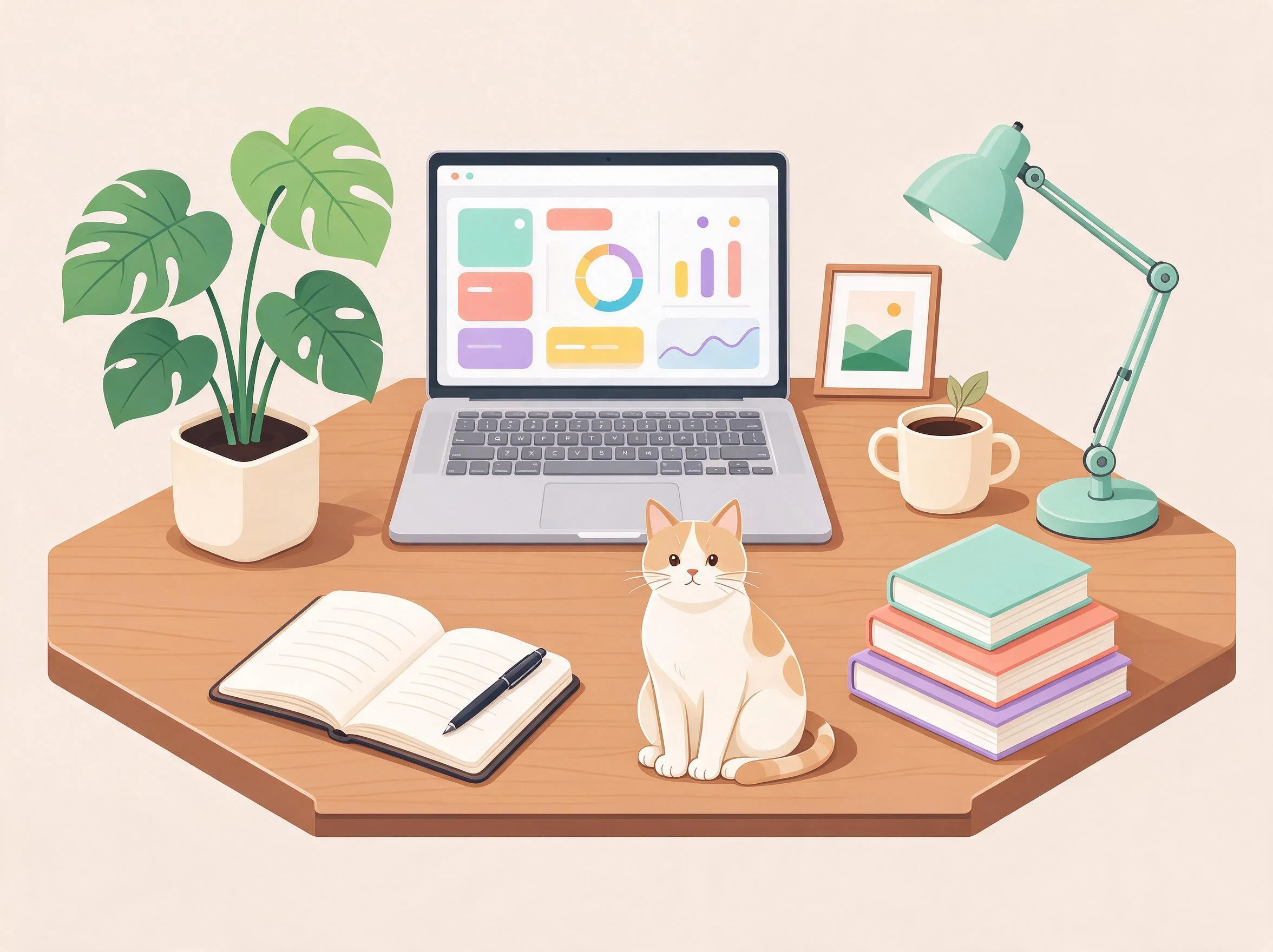 AI-generated desk illustration — original
