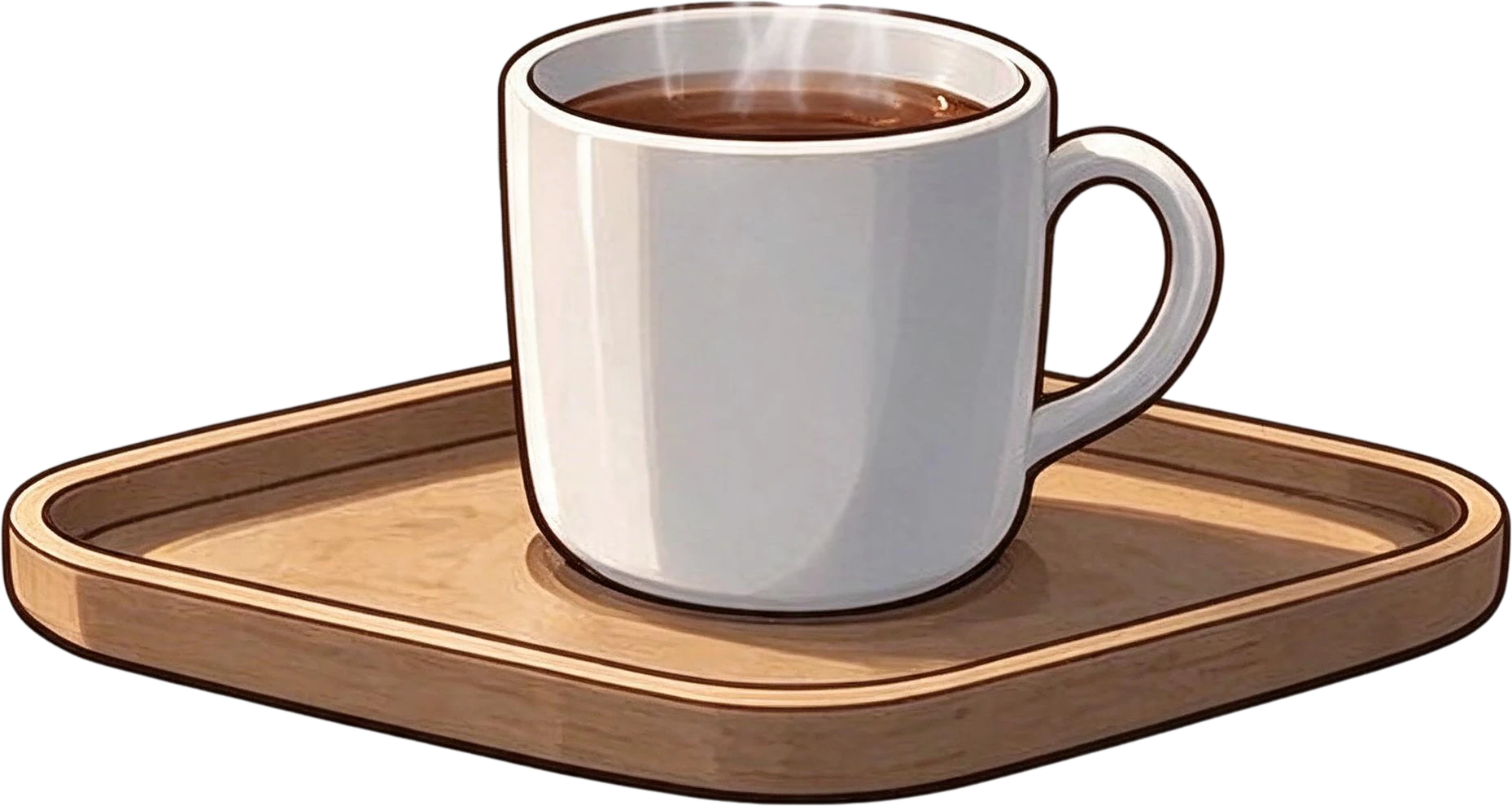 Mug of coffee on wooden tray