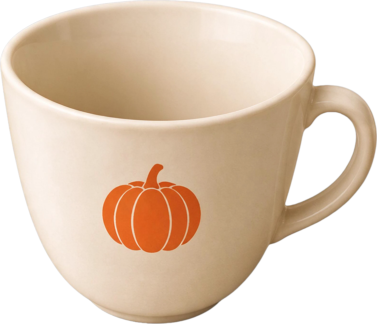 White coffee cup with pumpkin logo